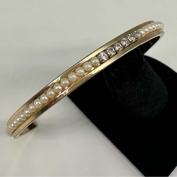 FAUX PEARL CRYSTAL BANGLE CUFF BRACELET GLAM - Picture 6 of 16